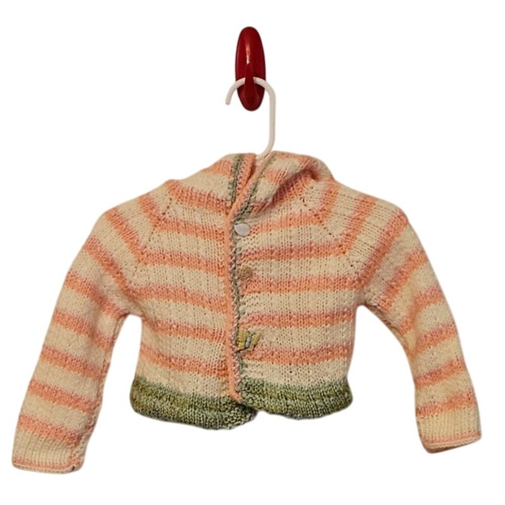 Handmade Baby Sweater by Judy – Hooded – Size 0–3 Months – Multicolor Pastels